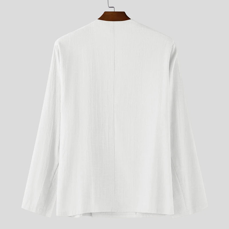 Solid Color V-Neck One-Button Shirt