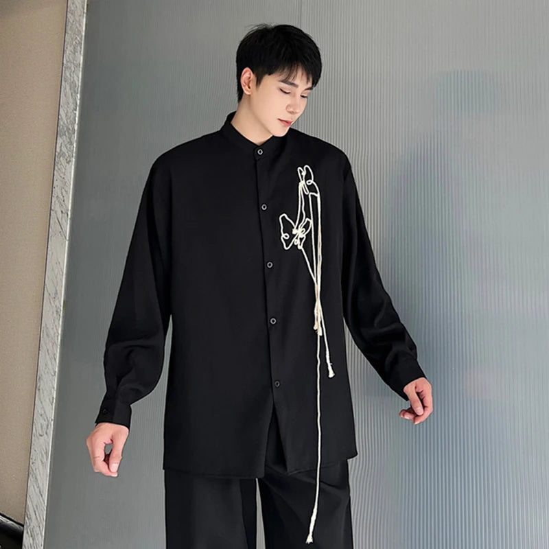 Rope Embroidered Butterfly Decor Shirt