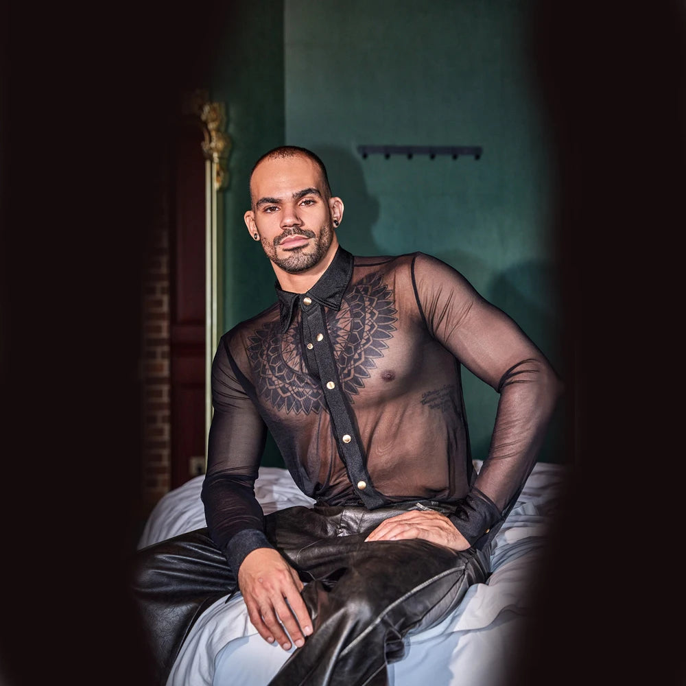 Black Thin Sheer Men's Shirt