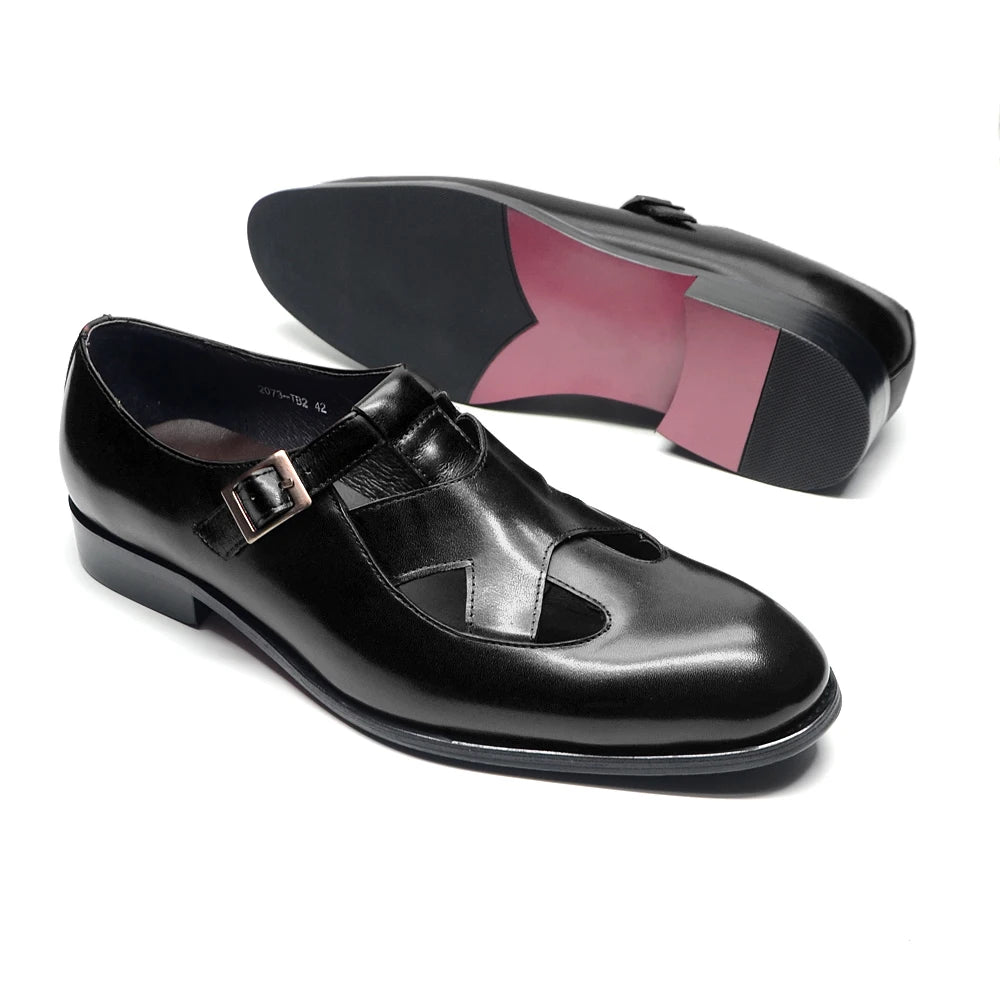 Buckle Strap Closed Toe Leather Shoes