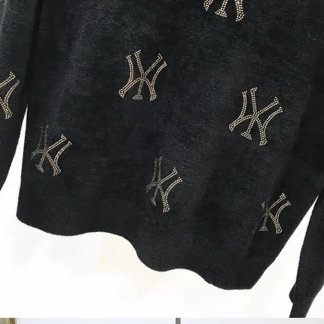 Solid Letter Rhinestone O-Neck Sweater