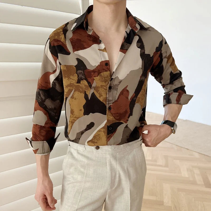 Brown Color Block Printed Shirt