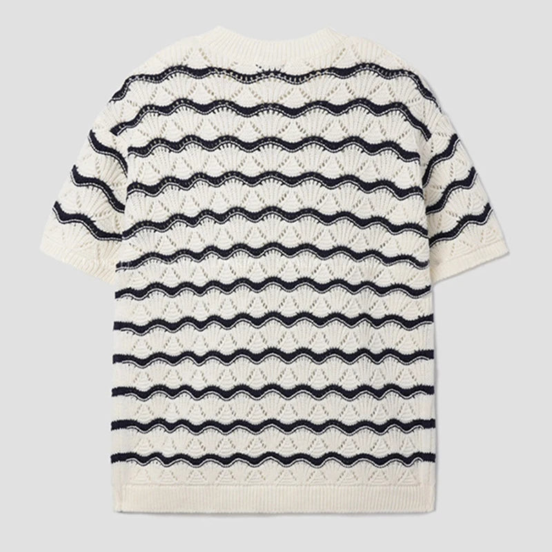Knitted O-Neck Short Sleeve Hollow T-Shirt