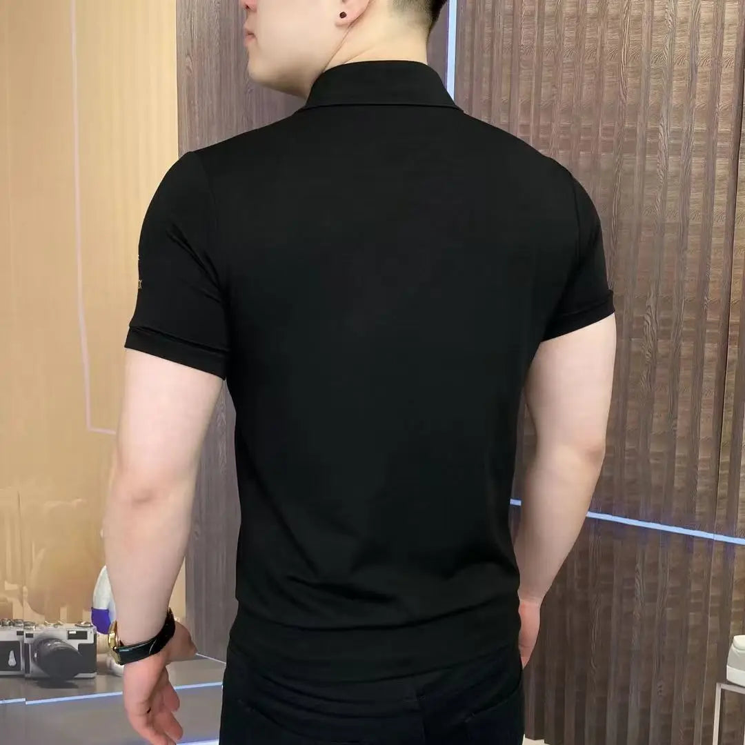 Rhinestone Letter Embroidery Short-Sleeve Shirt