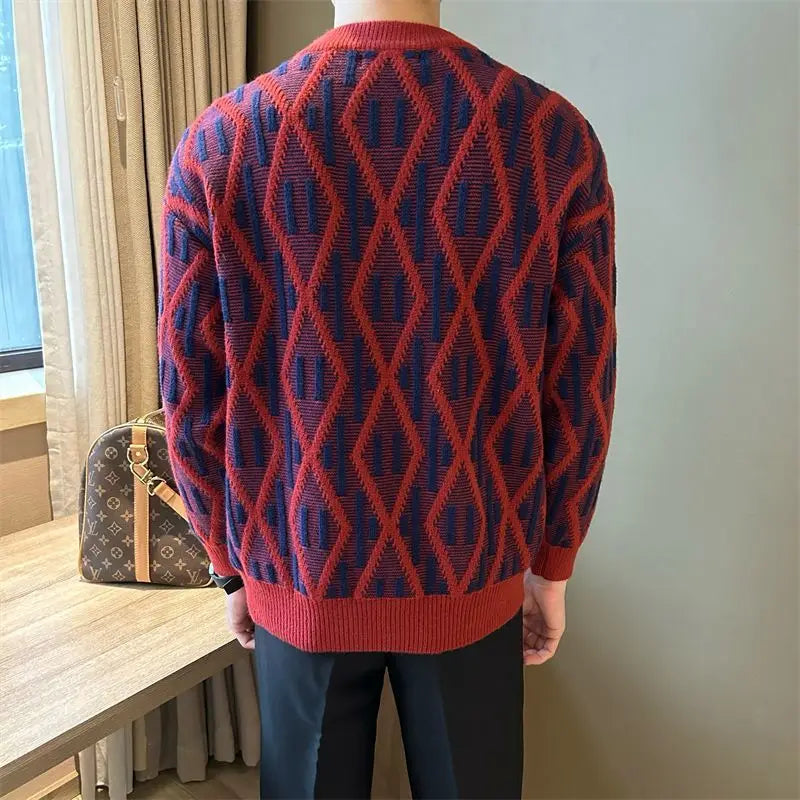 Contrast Spliced Plaid Casual Sweater