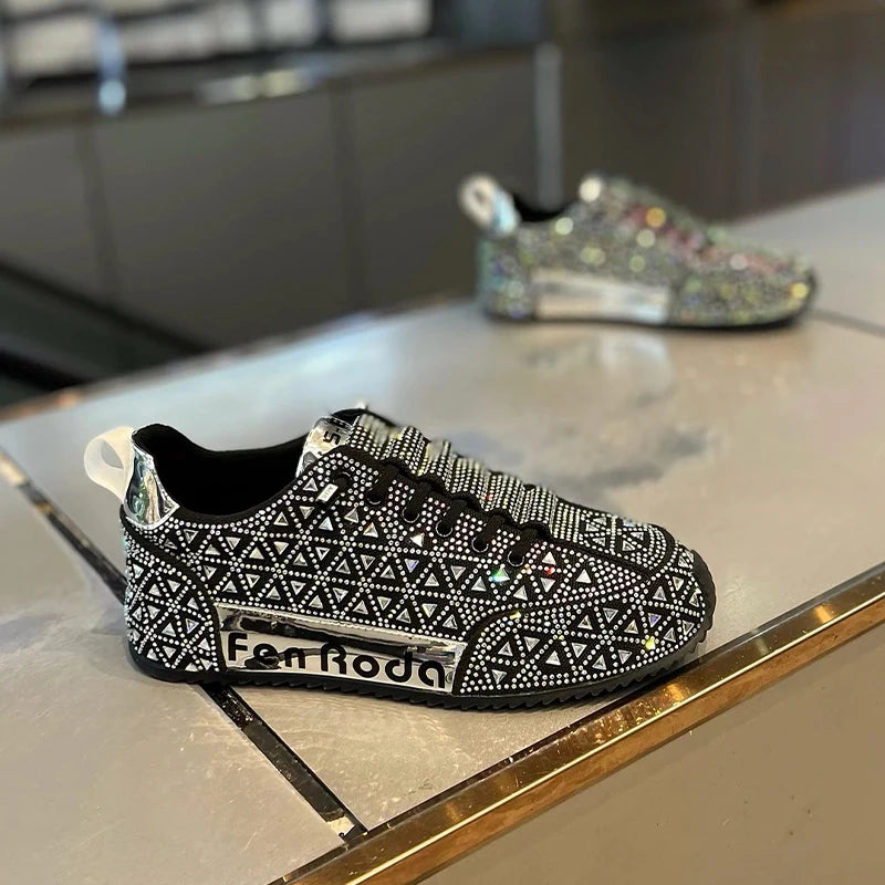 Men's Charm Rhinestone Lace Up Sneakers