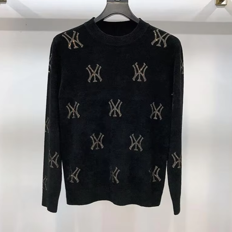 Solid Letter Rhinestone O-Neck Sweater