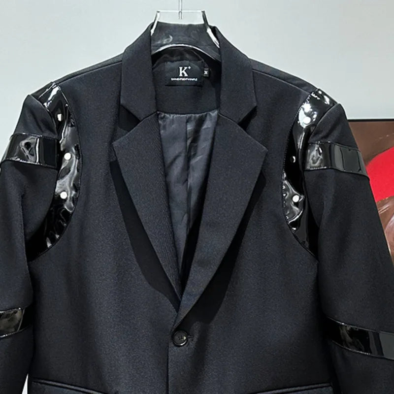 Glossy PU Leather Patchwork Design Blazer