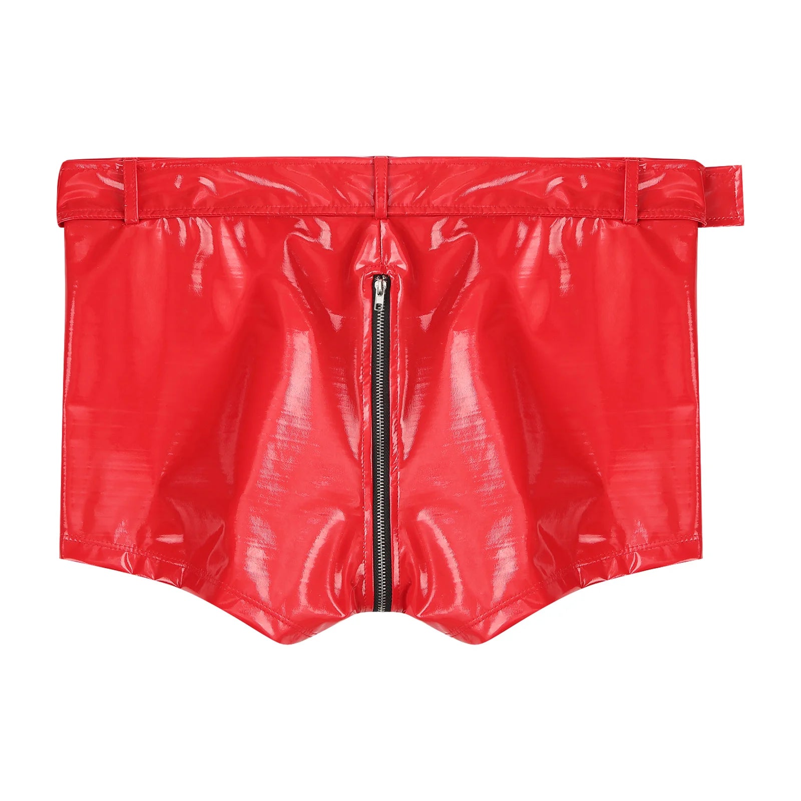 Shiny with Belt Zipper Crotch Boxer