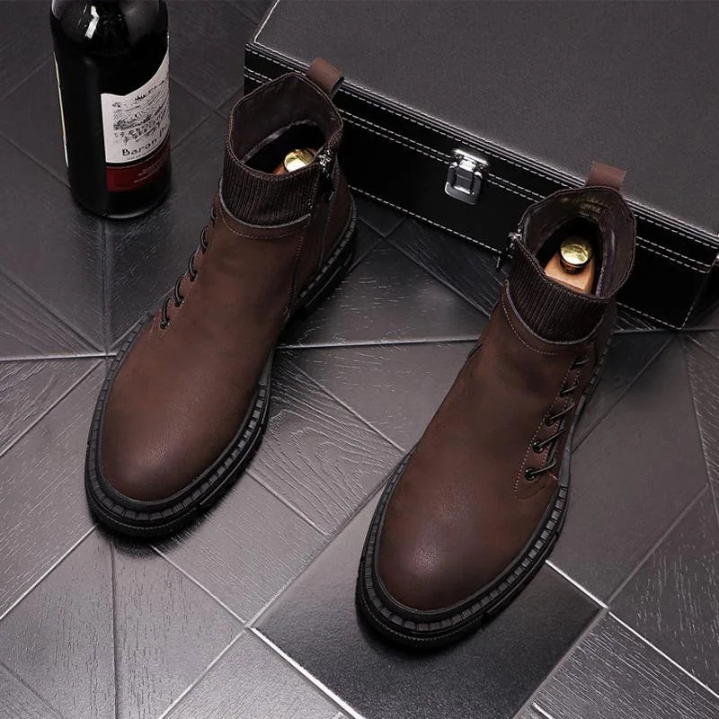 Out Stitched Decoration Solid Platform Boots