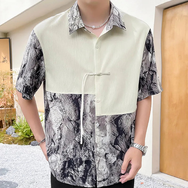 Contrast Patchwork Abstract Printed Shirt