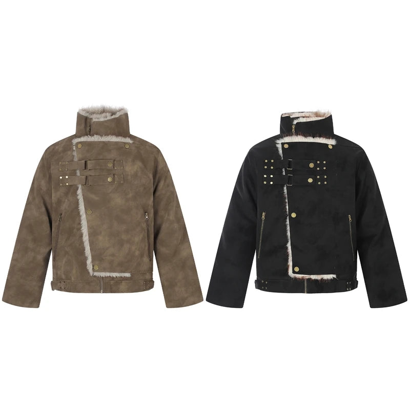 Retro Solid Placket Stand Collar Jacket