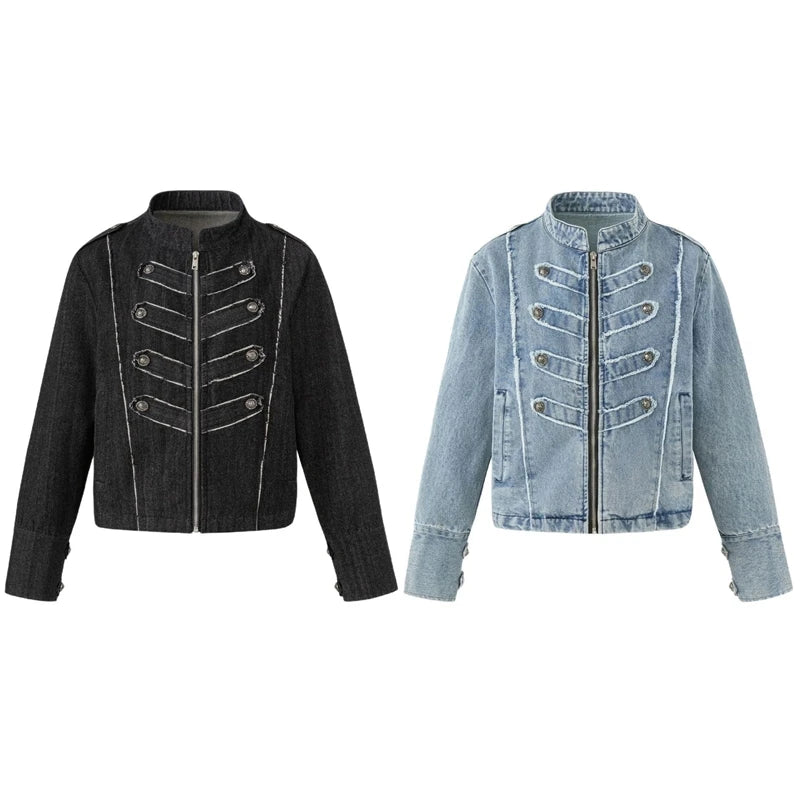 Decorative Button Detailing Denim Jacket