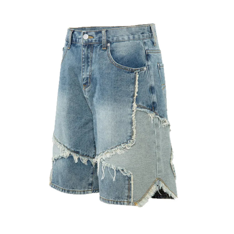 Pentagram Splicing Patchwork Denim Shorts