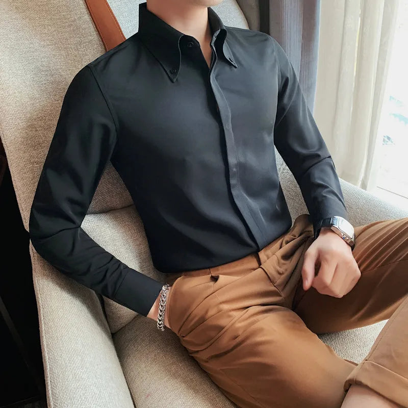 Solid Concealed Placket Shirt