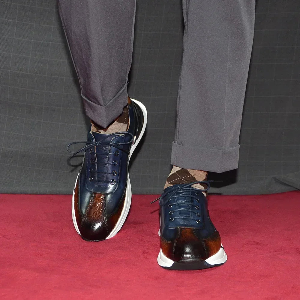 Double Color Crocodile Print Men's Shoes