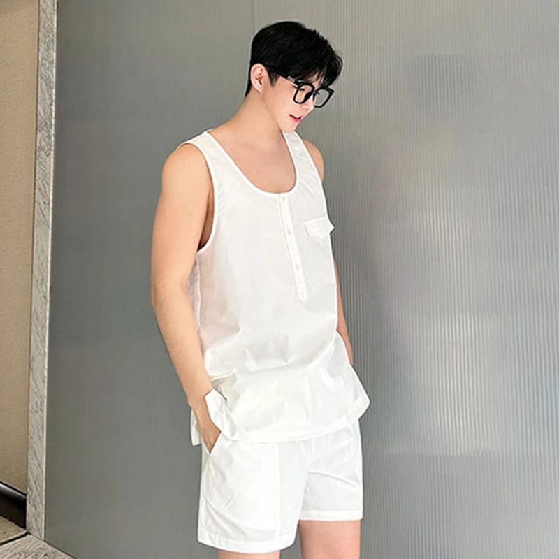 White Solid Tank Top Shorts Set