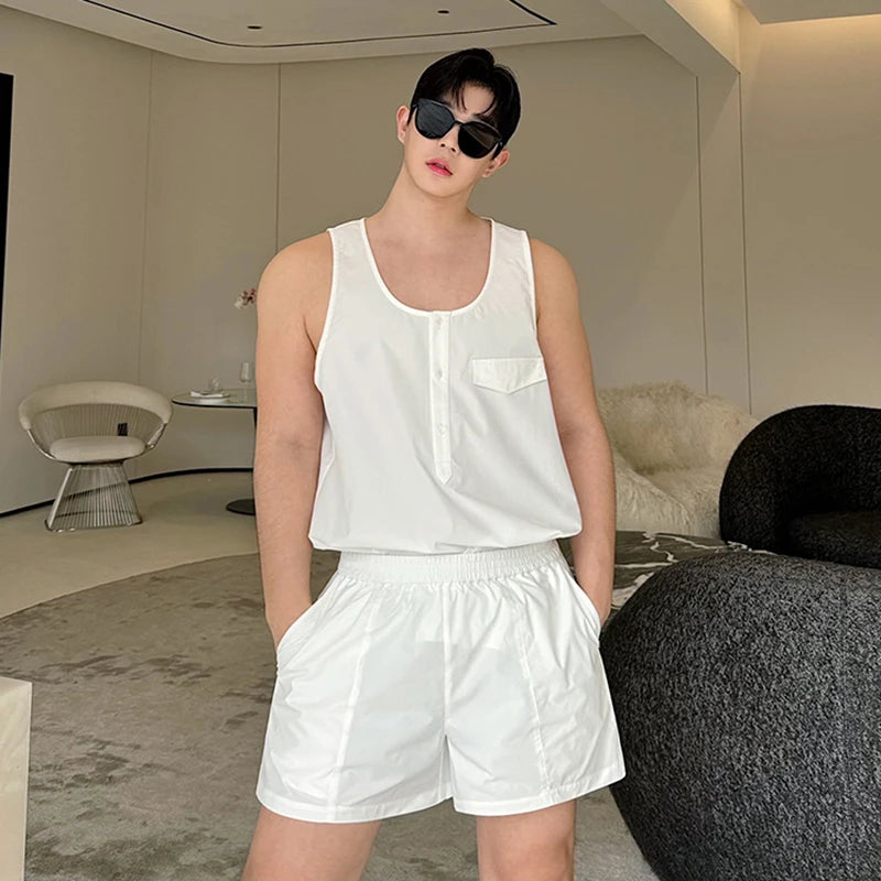 White Solid Tank Top Shorts Set