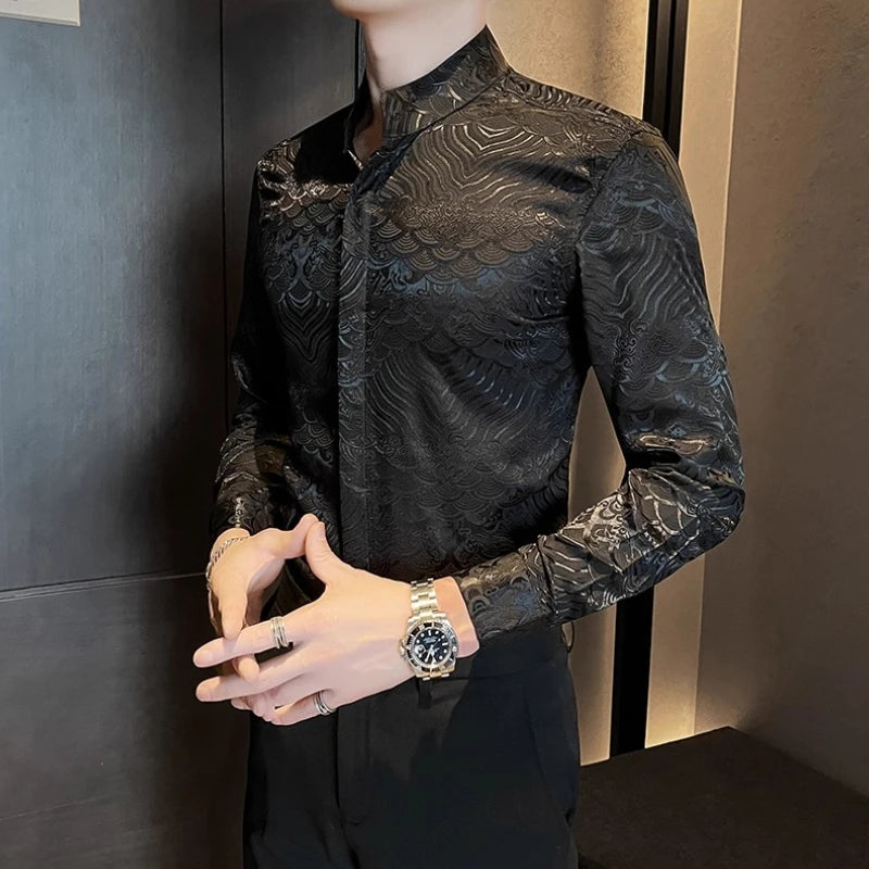 Geometric Printed Stand Up Collar Shirt