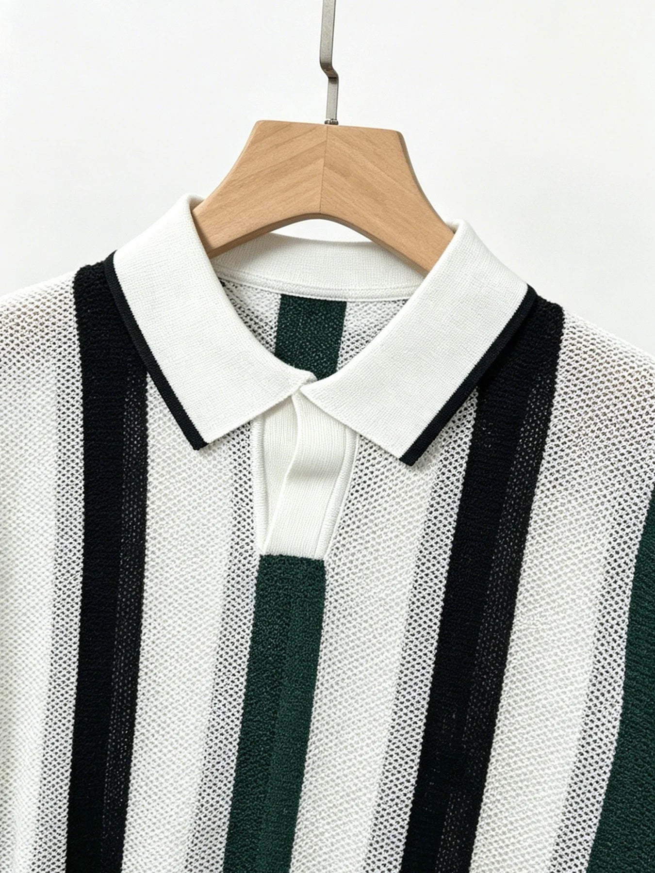 Vertical Stripe Knitted Polo Shirt