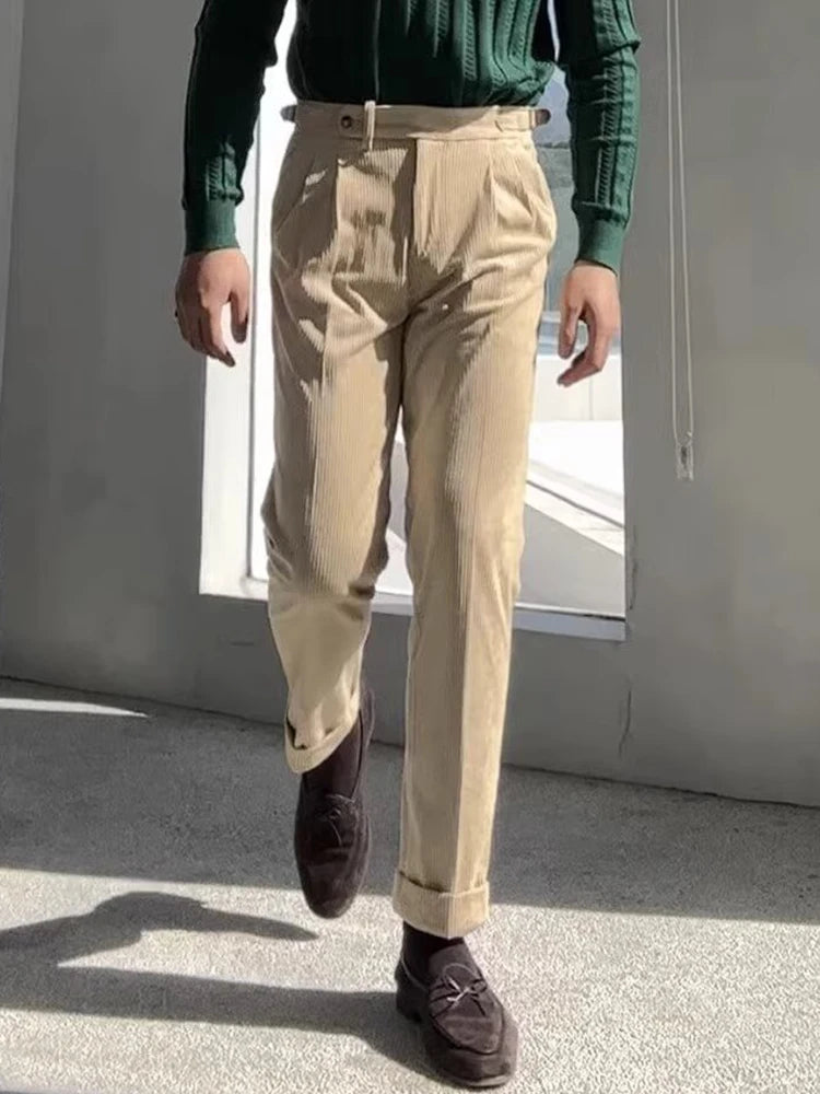 Vintage Belt Casual Corduroy Straight Trousers