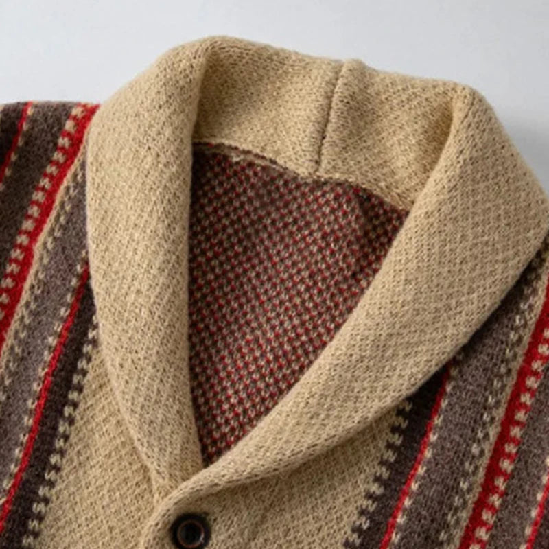 Retro Jacquard Printed Khaki Cardigan