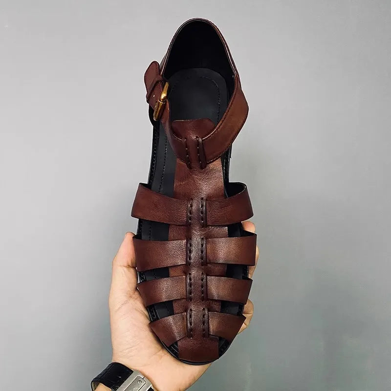 Hollow Genuine Leather Belt Buckle Sandals