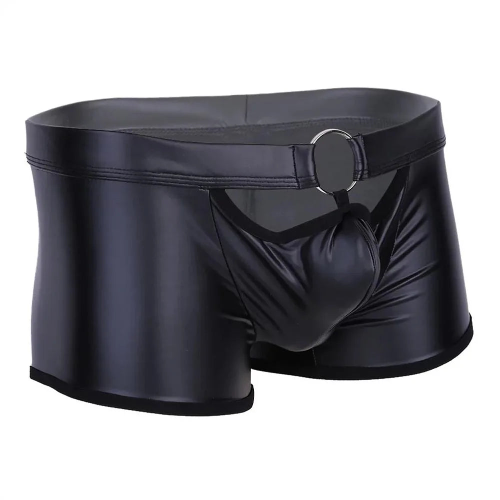Black Hollow O-Ring Leather Boxer