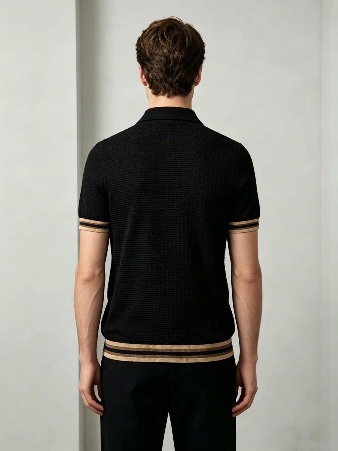 Brown Edge Line Buttoned Polo Shirt