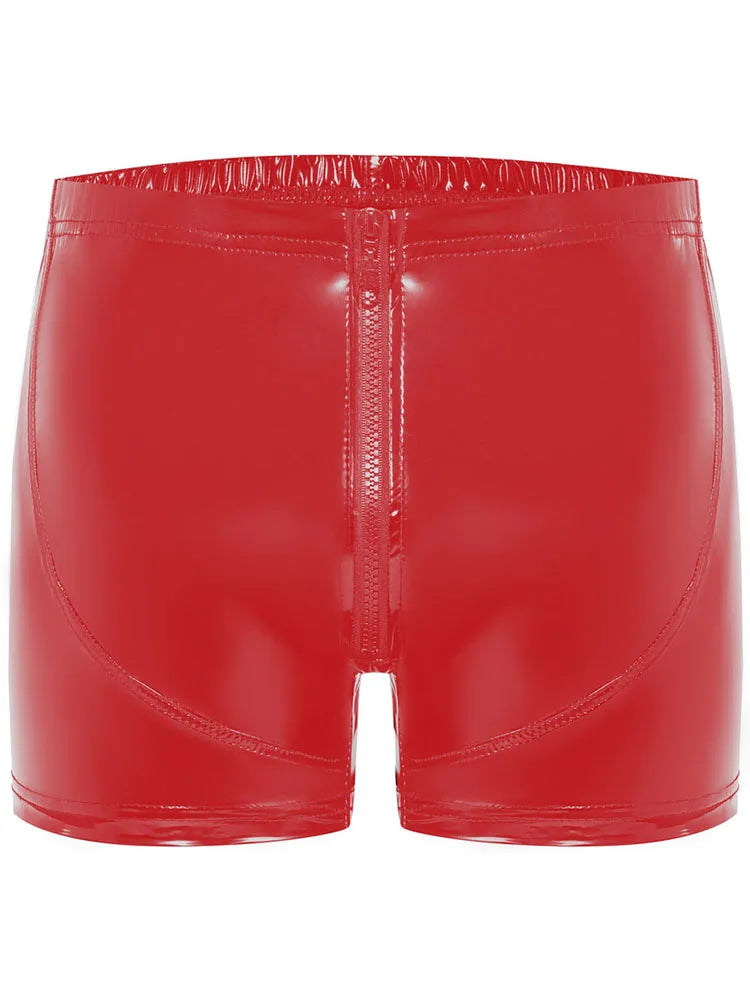 Shiny PU Leather Zipper Boxer