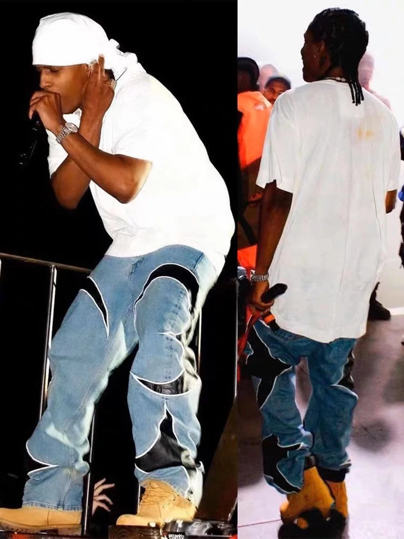 Harajuku PU Leather Patchwork Baggy Y2K Jeans