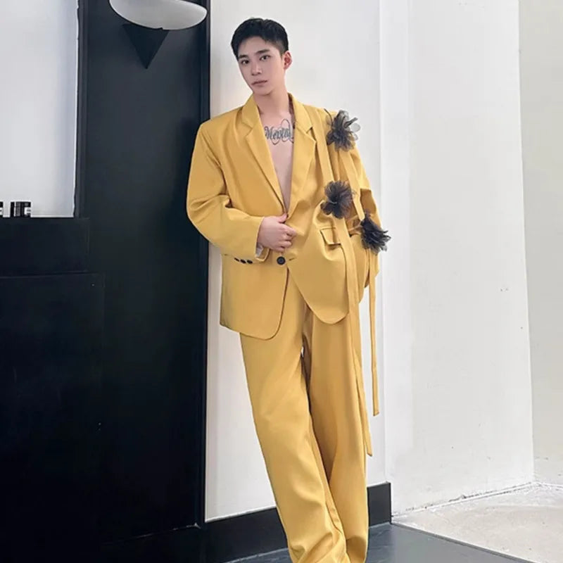 Ribbon Mesh Floral Single-Breasted Suit