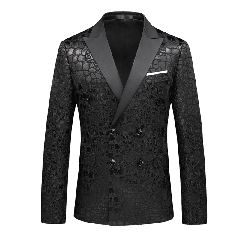 Double Breasted Jacquard Dress Men's Slim Fit Blazer