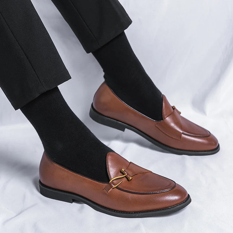 Artificial Leather Hook Buckle Loafers