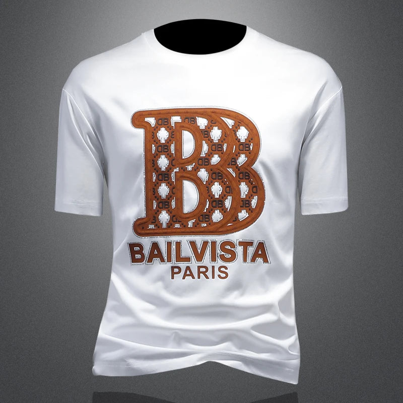 Embroidery Letter Rhinestone Style T-Shirt