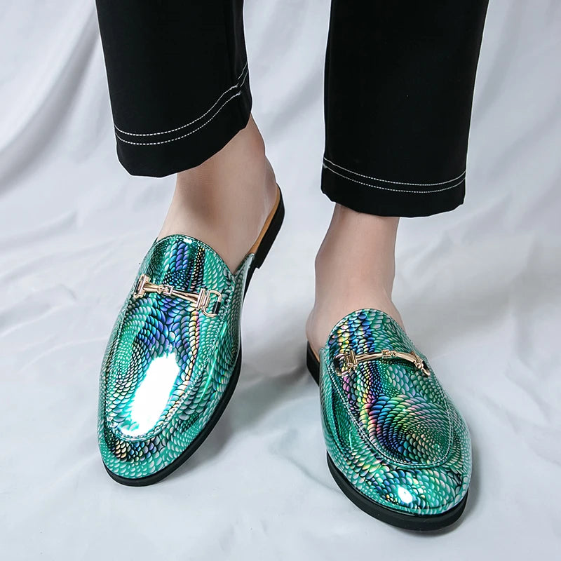 Holographic Snake Skin Pattern Mules Shoes