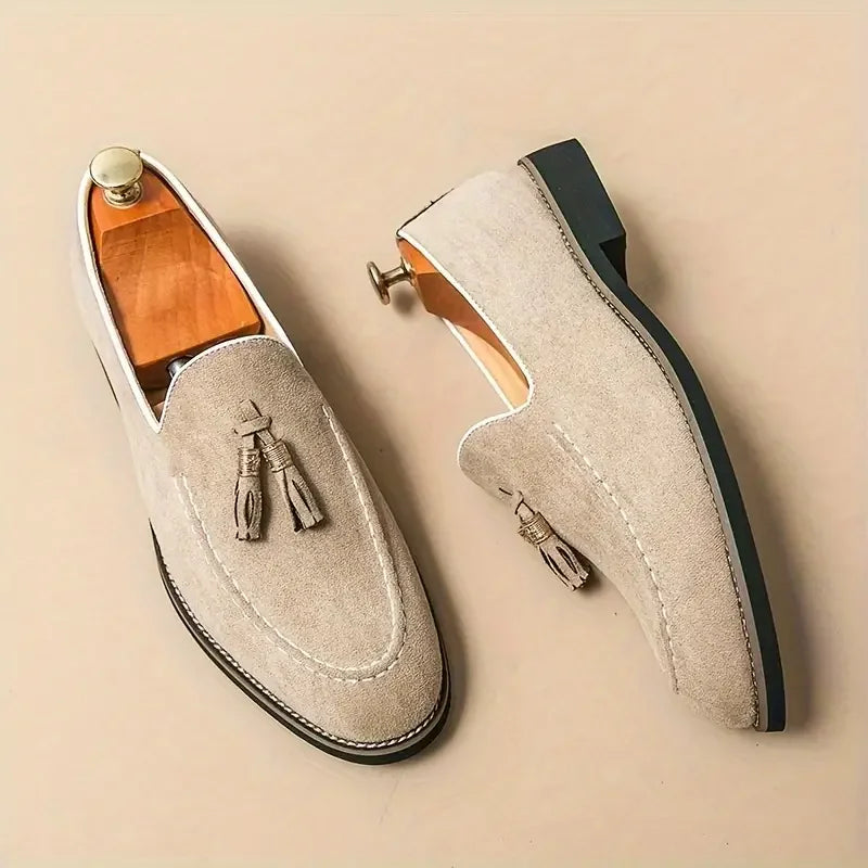 Stitches Suede Round Toe Loafers