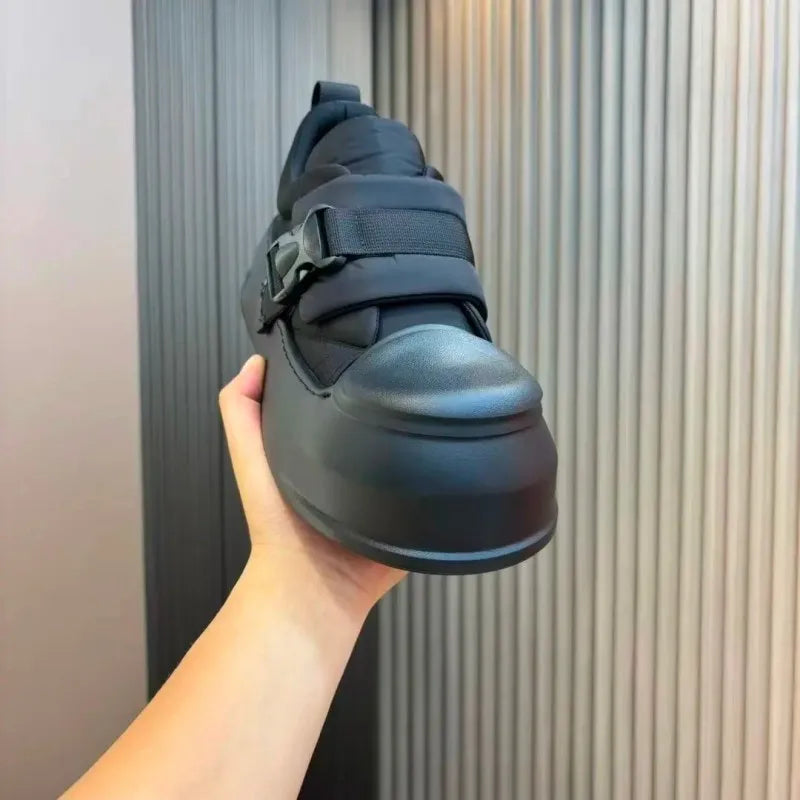 Thick-Soled Round-Toe Buckle Sneakers