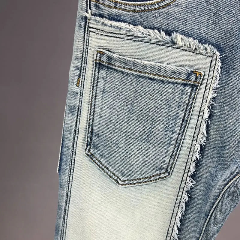 Casual Patchwork Pockets Denim Jeans