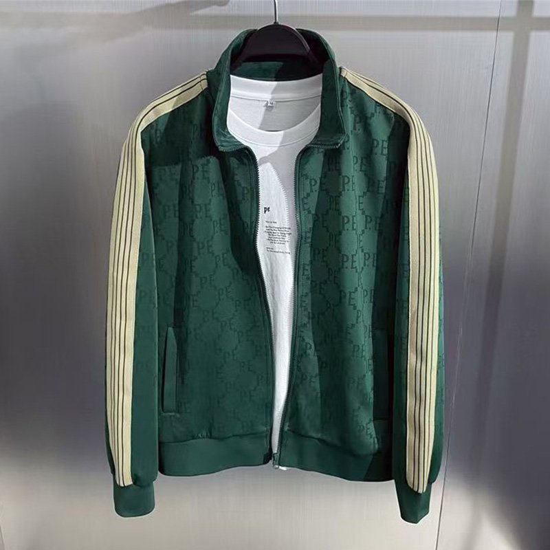 Green Geometric Stand Collar Jacket