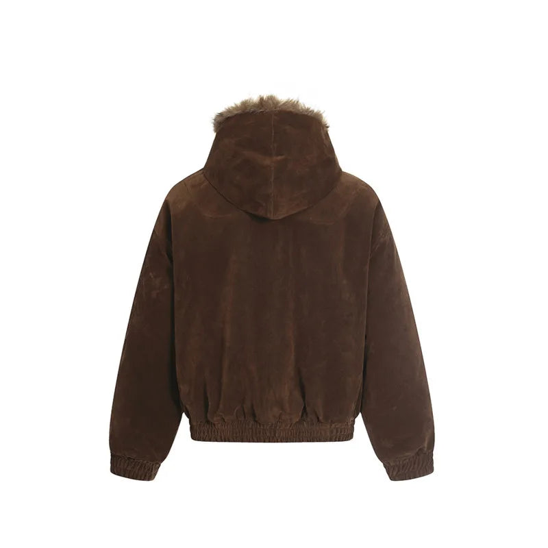 Solid Metal Button Loose Hooded Jackets