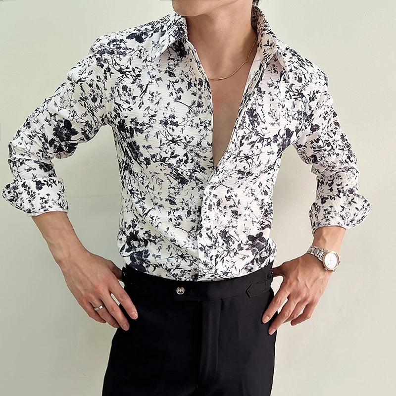 White Printed Long Sleeve Men Shirt