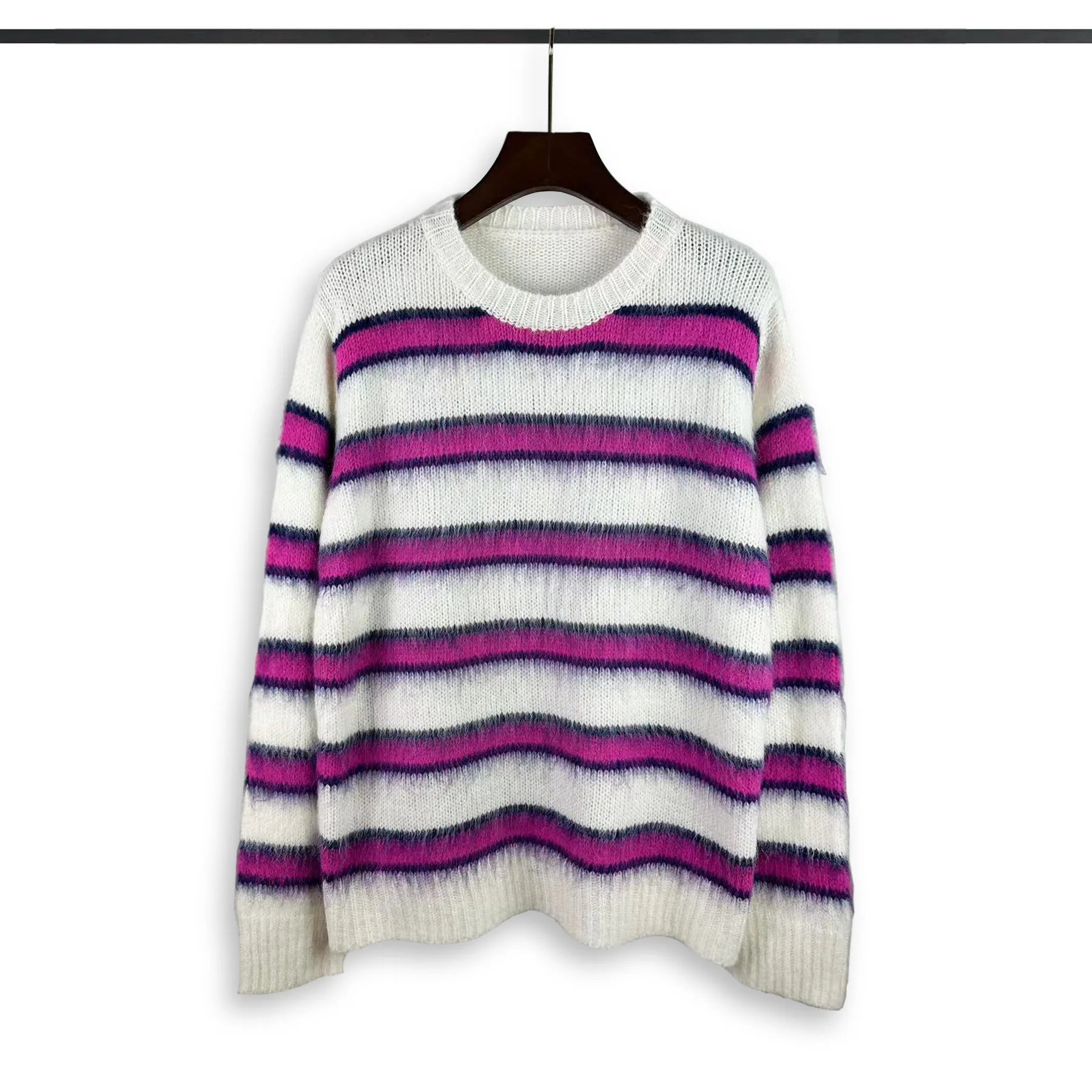 Stripe Knitted O-Neck Contrast Loose Sweater