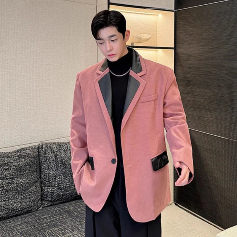 Patchwork Design PU Leather Blazer