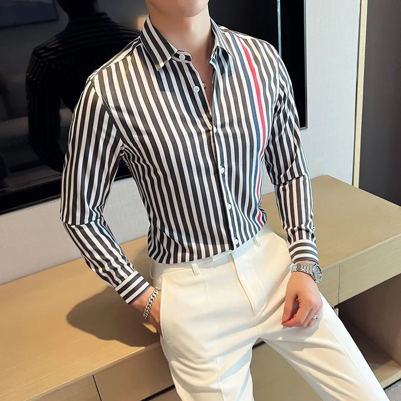 Casual Striped Red Contrast Fit Shirt