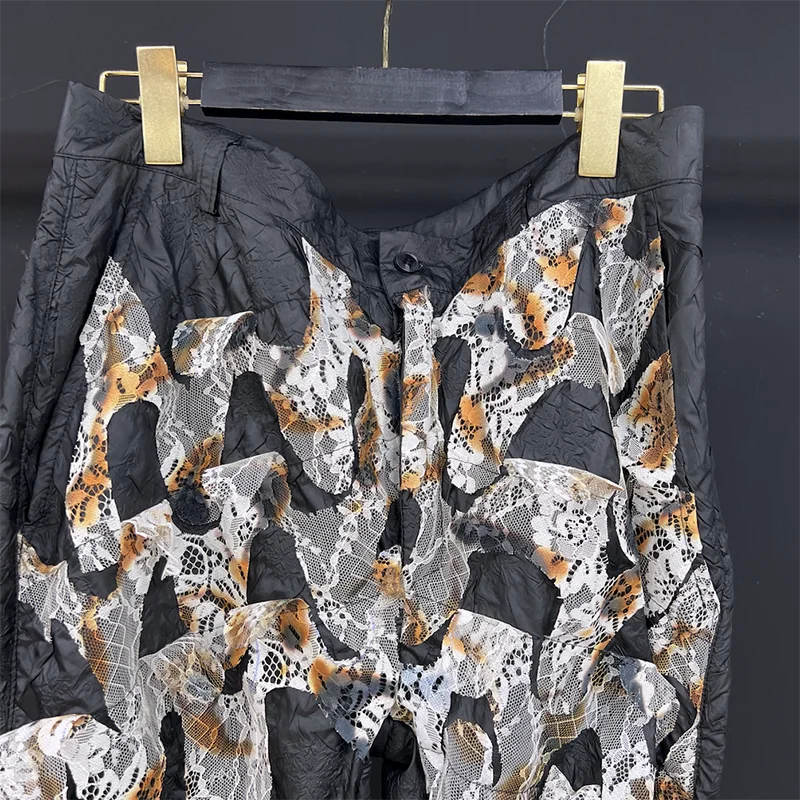 Black Patchwork Lace Decor Pants