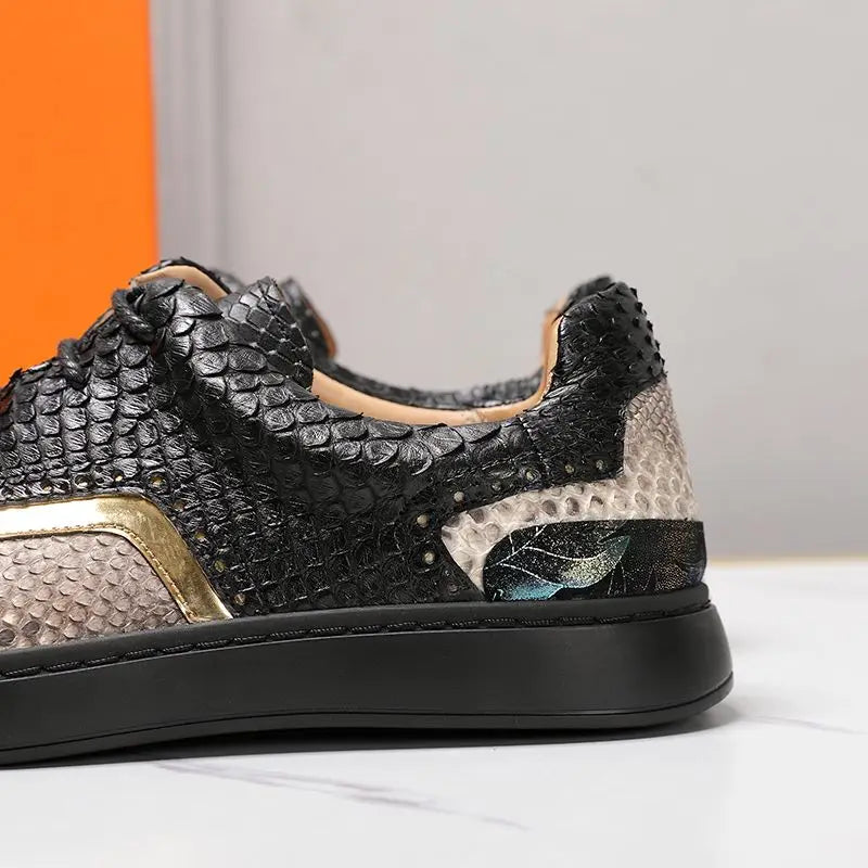 Genuine Exotic Leather Mixed Lace-up Sneakers