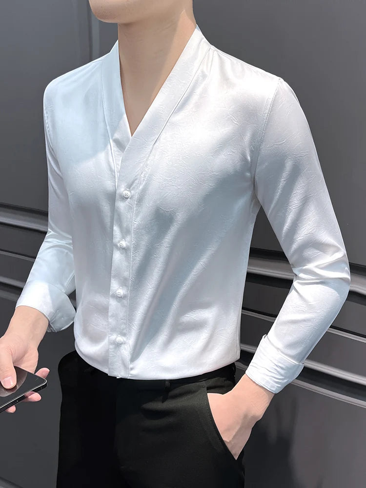 Slim Fit V-Neck Long Sleeve Shirt