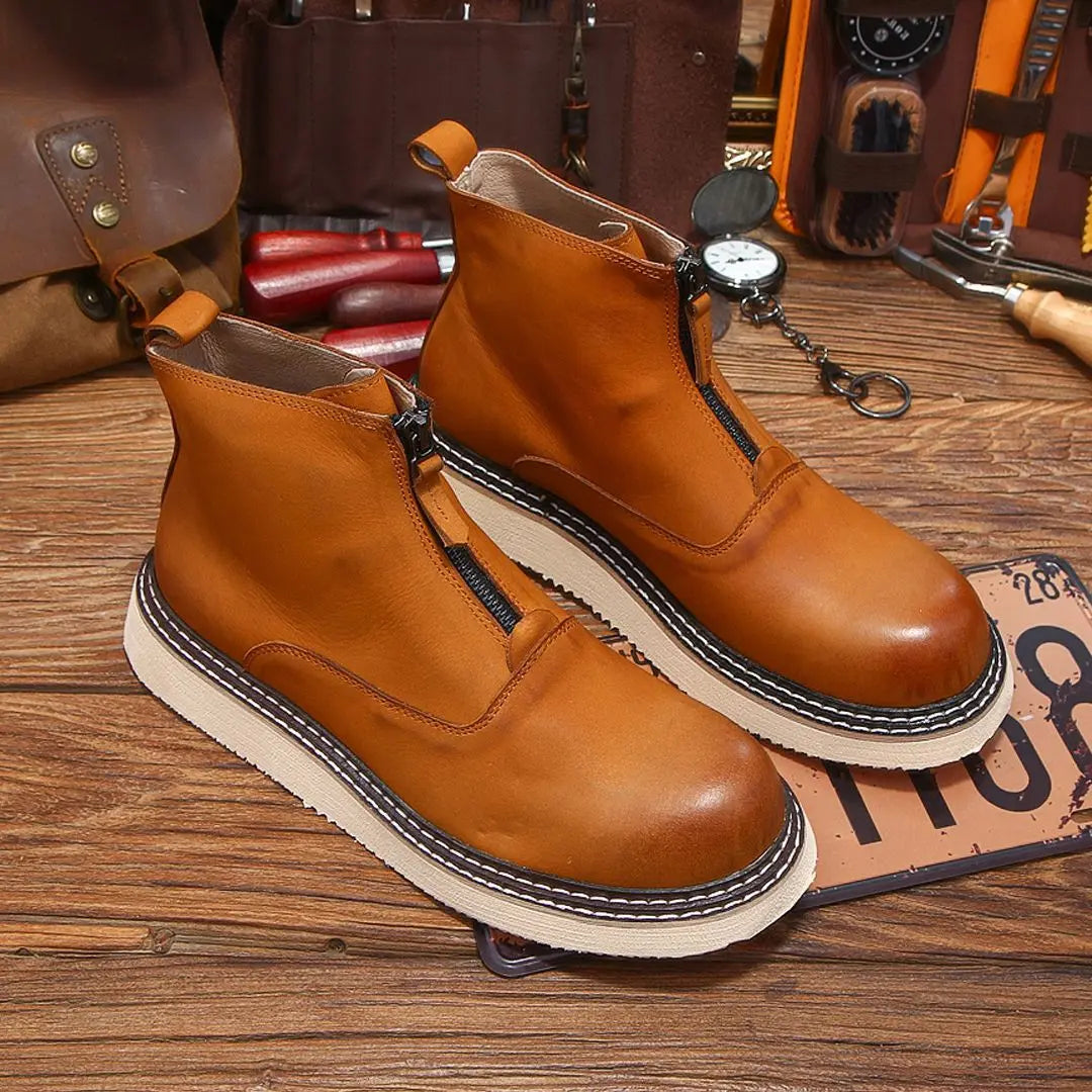 Elegant Solid Genuine Leather Ankle Boots