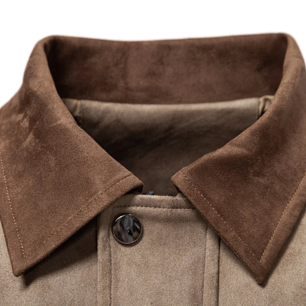 Faux Suede Zip-Up Lapel Jacket